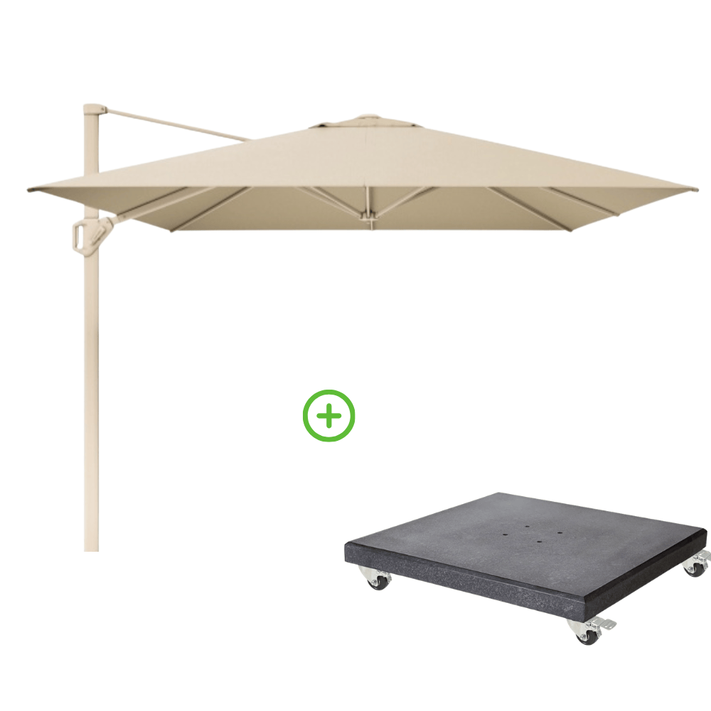 Challenger T² zweefparasol - premium doek | 400x300cm met Modena parasolvoet 120kg | Champagne/Sandstone afbeelding