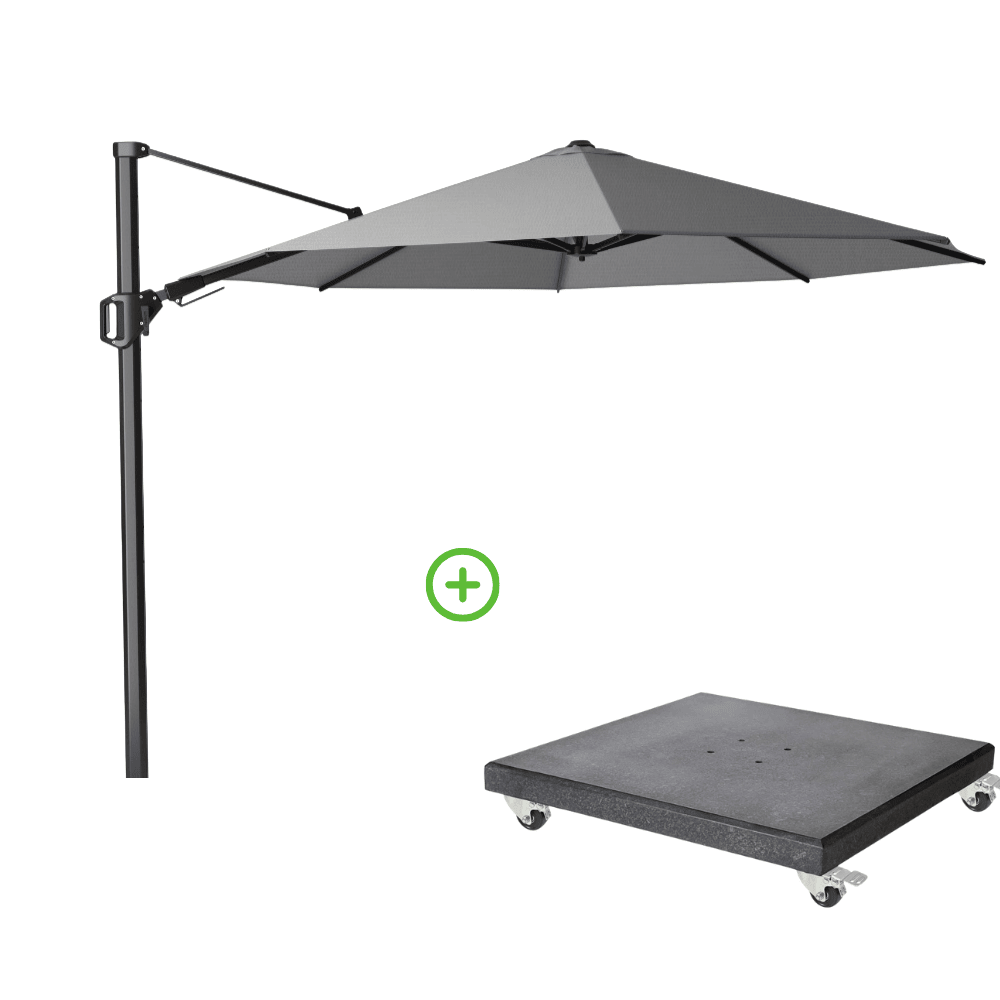 Challenger T² zweefparasol - premium doek | Ø350cm rond met Modena parasolvoet 120kg | Manhattan