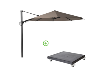 Challenger T² zweefparasol - premium doek | Ø350cm rond met Modena parasolvoet 120kg | Havanna