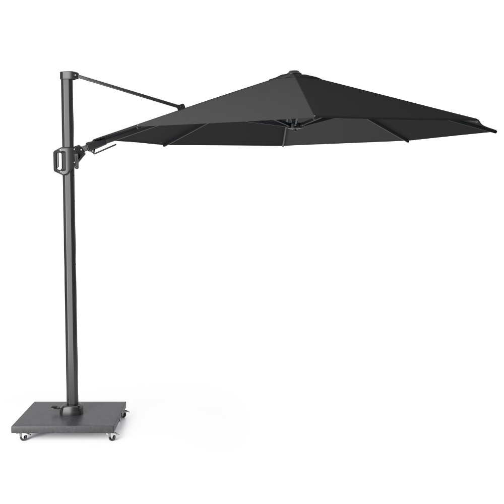 Challenger T² zweefparasol - premium doek | Ø350cm rond met Modena parasolvoet 120kg | Faded Black