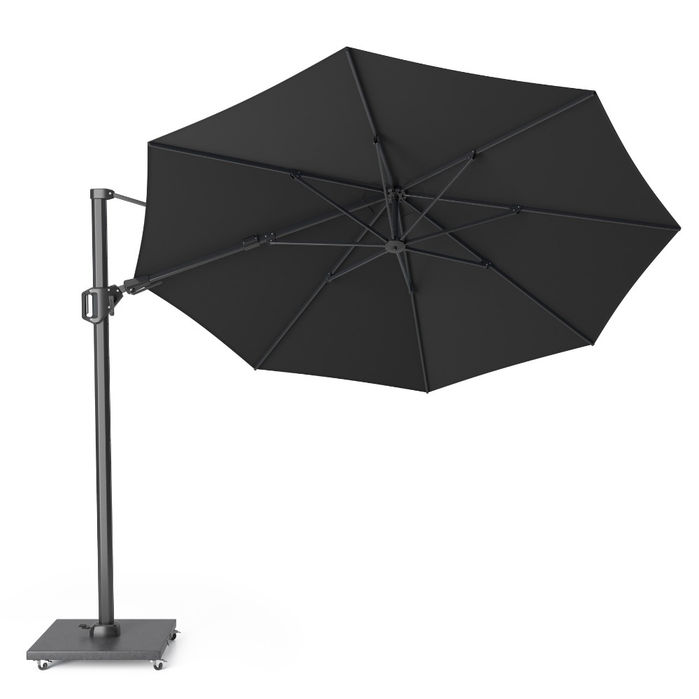 Challenger T² zweefparasol - premium doek | Ø350cm rond met Modena parasolvoet 120kg | Faded Black