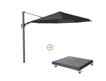 Challenger T² zweefparasol - premium doek | Ø350cm rond met Modena parasolvoet 120kg | Faded Black