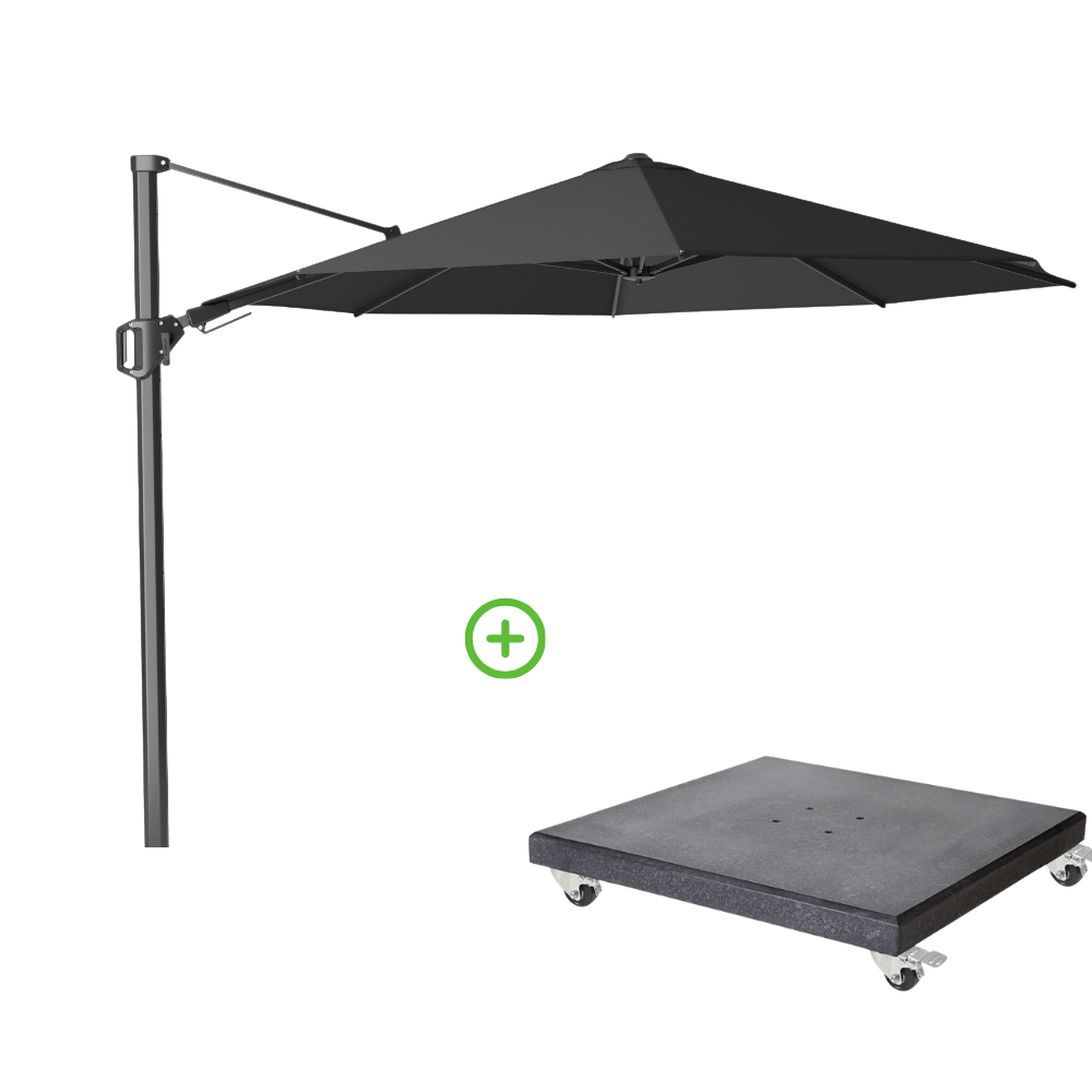 Challenger T² zweefparasol - premium doek | Ø350cm rond met Modena parasolvoet 120kg | Faded Black afbeelding