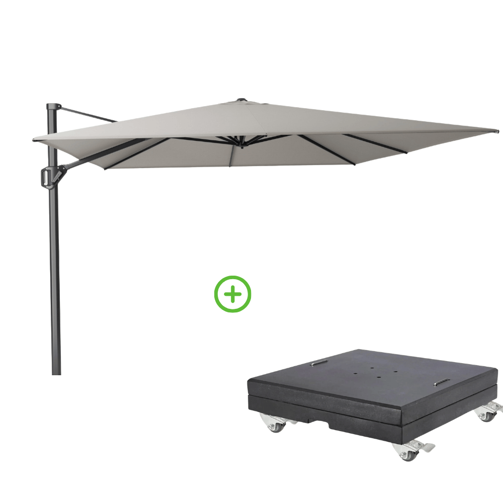 Challenger T² zweefparasol - premium doek | 400x300cm met Modena parasolvoet 150kg | Manhattan afbeelding
