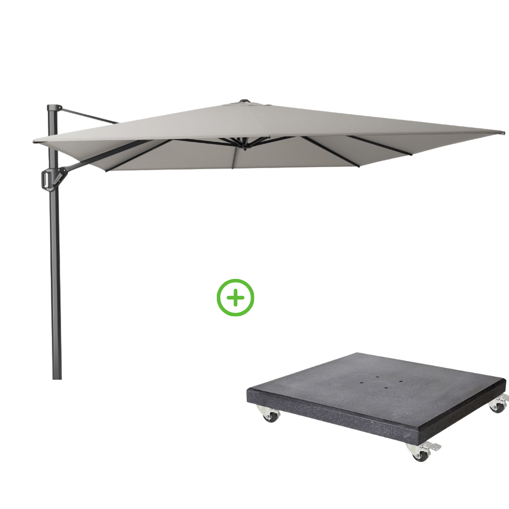 Challenger T² zweefparasol - premium doek | 400x300cm met Modena parasolvoet 120kg | Manhattan