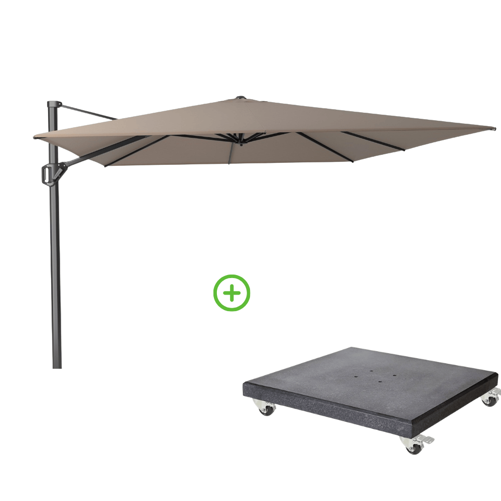 Challenger T² zweefparasol - premium doek | 400x300cm met Modena parasolvoet 120kg | Havana