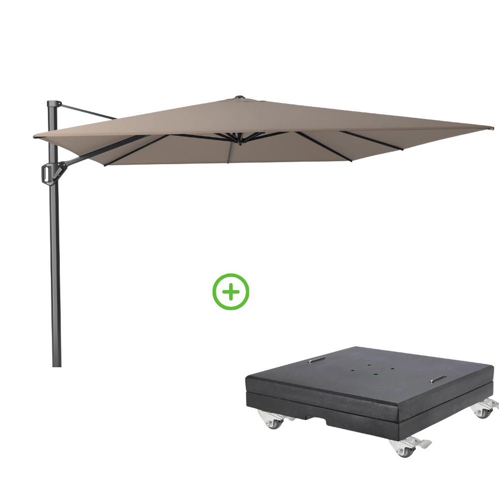Challenger T² zweefparasol - premium doek | 400x300cm met Modena parasolvoet 150kg | Havana afbeelding