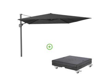 Challenger T² zweefparasol - premium doek | 400x300cm met Modena parasolvoet 150kg | Faded Black