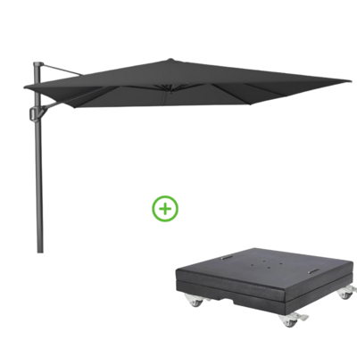 Challenger T² zweefparasol - premium doek | 400x300cm met Modena parasolvoet 150kg | Faded Black