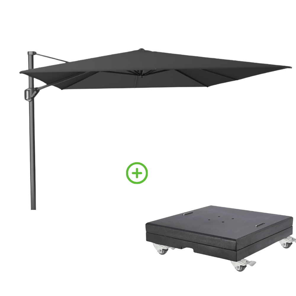 Challenger T² zweefparasol - premium doek | 400x300cm met Modena parasolvoet 150kg | Faded Black afbeelding