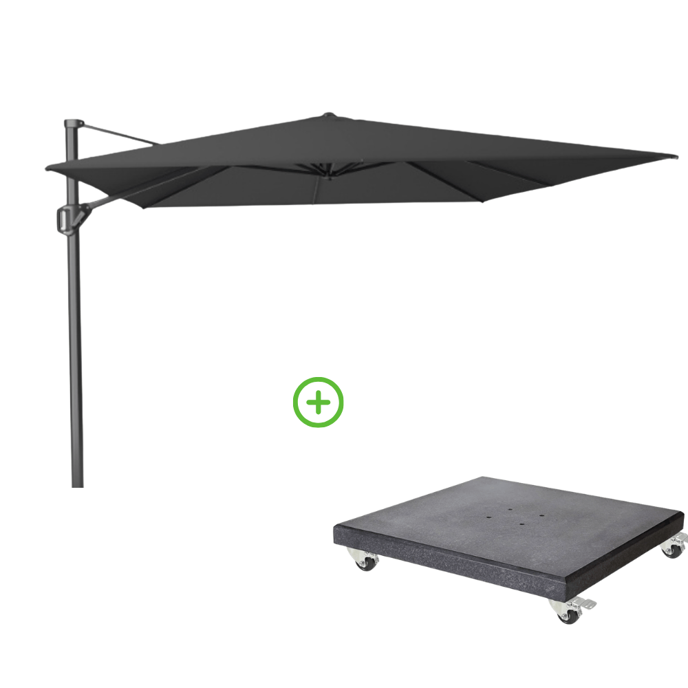 Challenger T² zweefparasol - premium doek | 400x300cm met Modena parasolvoet 120kg | Faded Black afbeelding