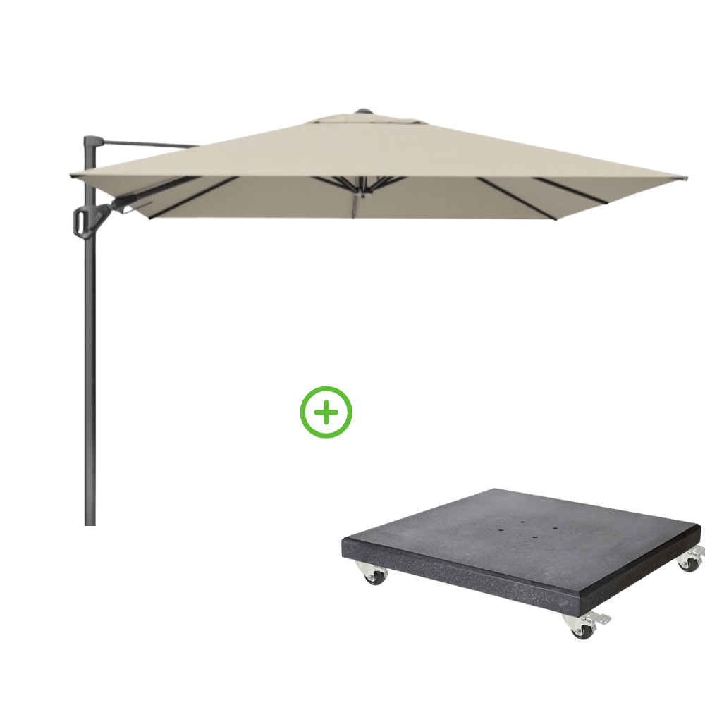 Challenger T² zweefparasol - premium doek | 400x300cm met Modena parasolvoet 120kg | Champagne afbeelding