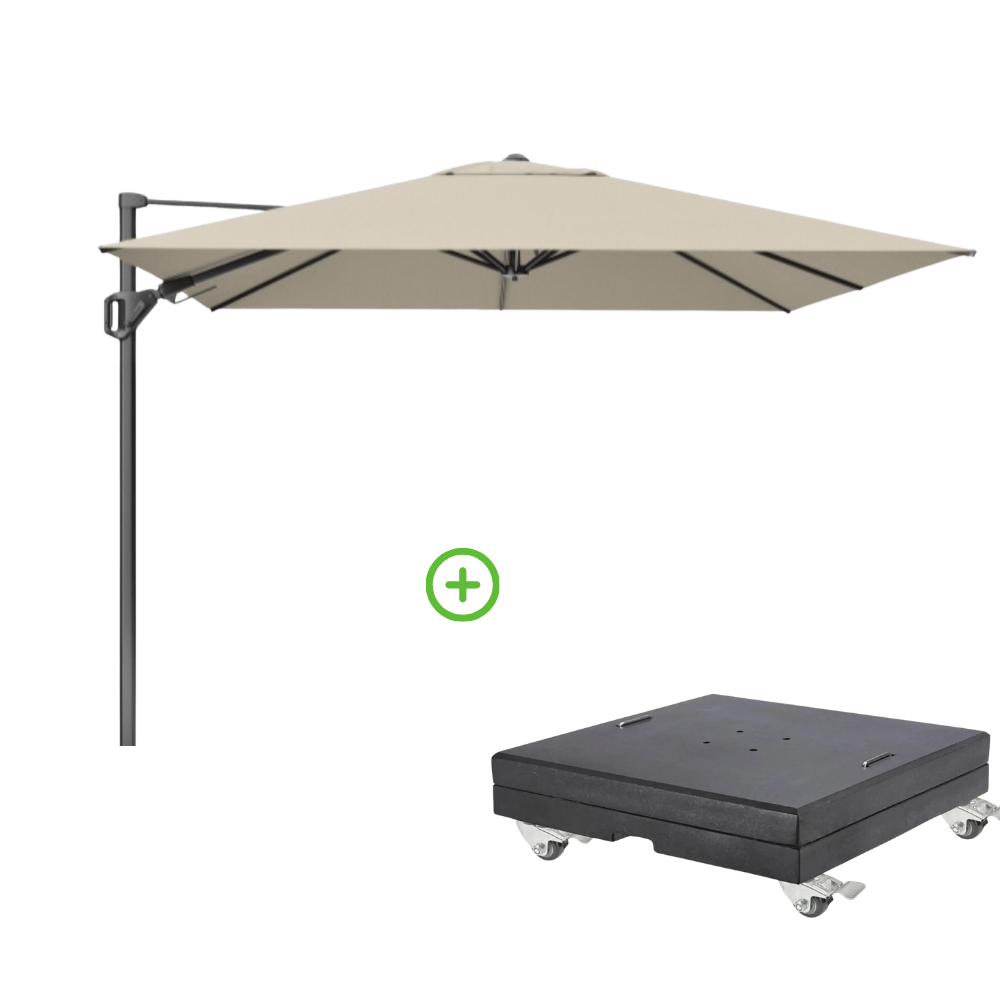 Challenger T² zweefparasol - premium doek | 400x300cm met Modena parasolvoet 150kg | Champagne afbeelding