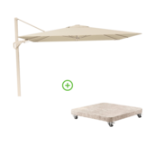 Nexus T² zweefparasol - premium doek | 300x300 met Venezia rond parasolvoet 90kg | Champagne/Sandstone
