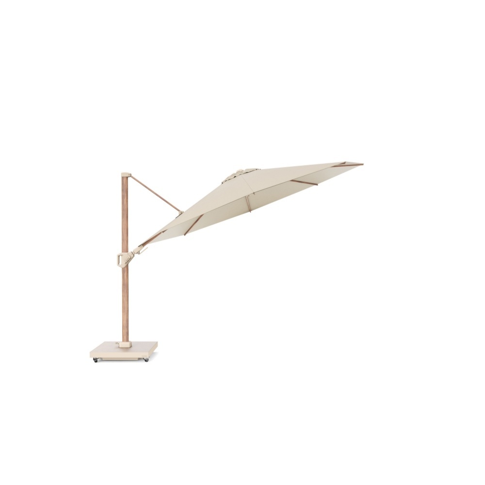 Challenger T² zweefparasol - premium doek | Ø350cm rond met Venezia rond parasolvoet 120kg | Champagne/Teak look