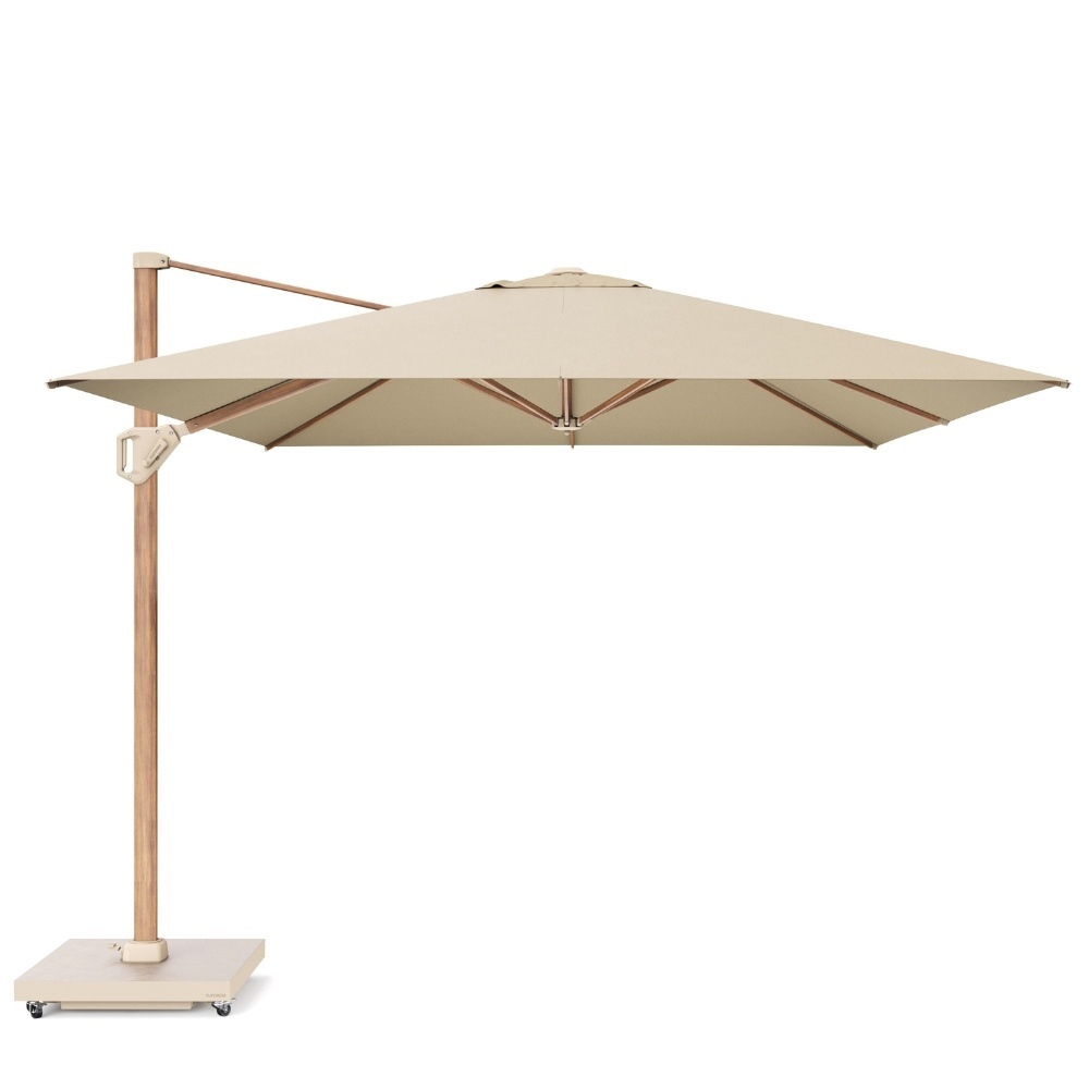 Challenger T² zweefparasol - premium doek | 400x300cm met Venezia rond parasolvoet 120kg | Champagne/Teak look
