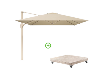 Challenger T² zweefparasol - premium doek | 400x300cm met Venezia rond parasolvoet 120kg | Champagne/Sandstone