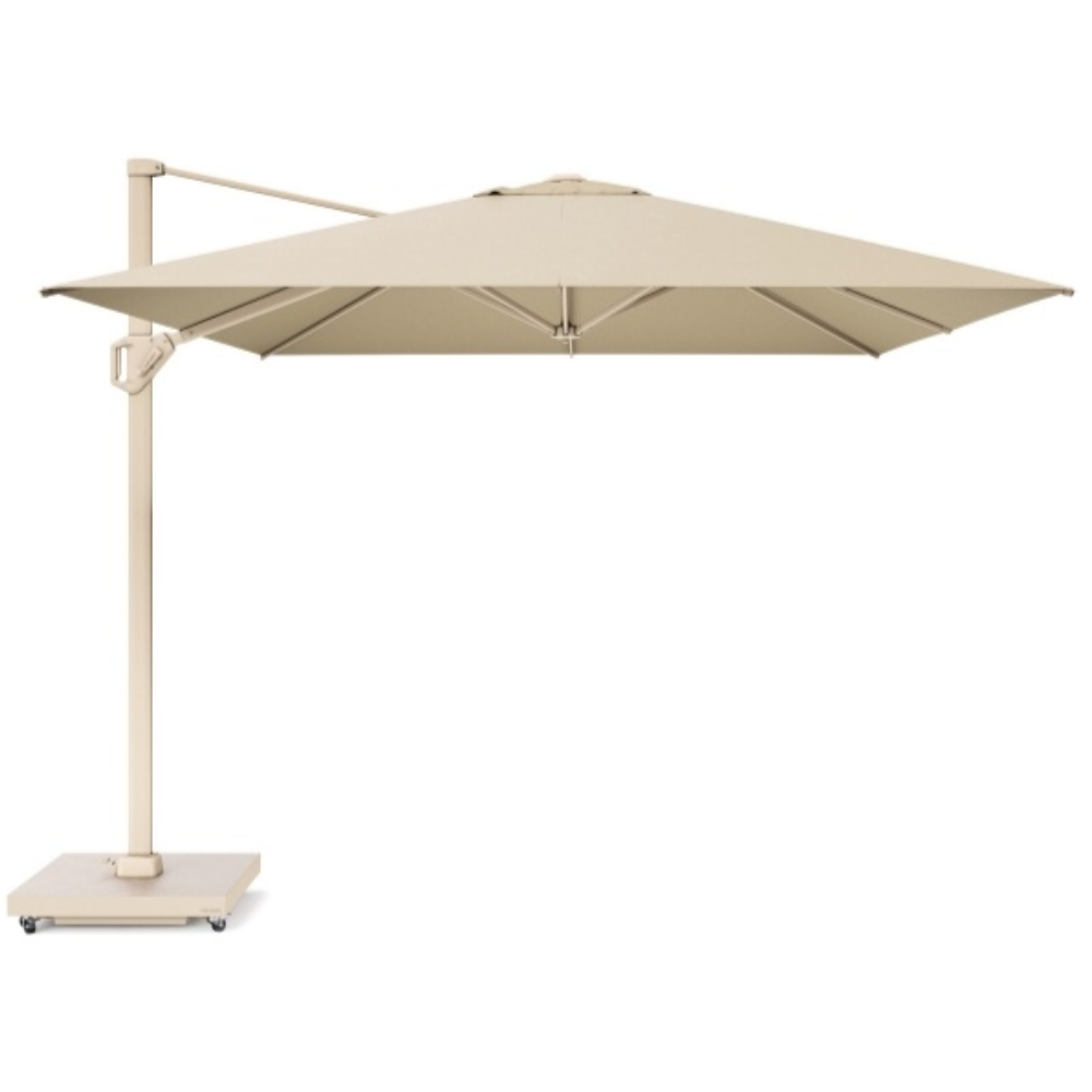 Challenger T² zweefparasol - premium doek | 350x260cm met Venezia rond parasolvoet 90kg | Champagne/Teak look