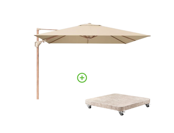 Challenger T² zweefparasol - premium doek | 300x300cm met Venezia rond parasolvoet 90kg | Champagne/Teak look