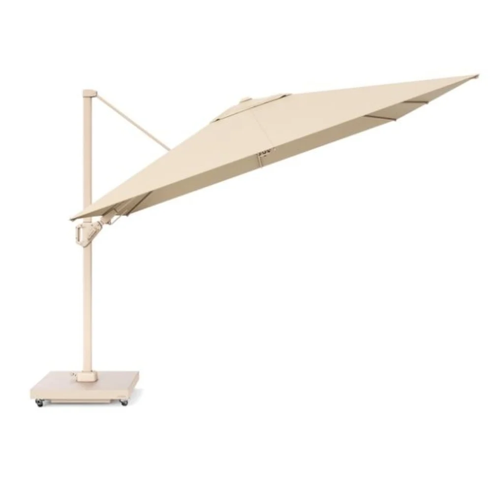 Challenger T² zweefparasol - premium doek | 300x300cm met Venezia rond parasolvoet 90kg | Champagne/Sandstone
