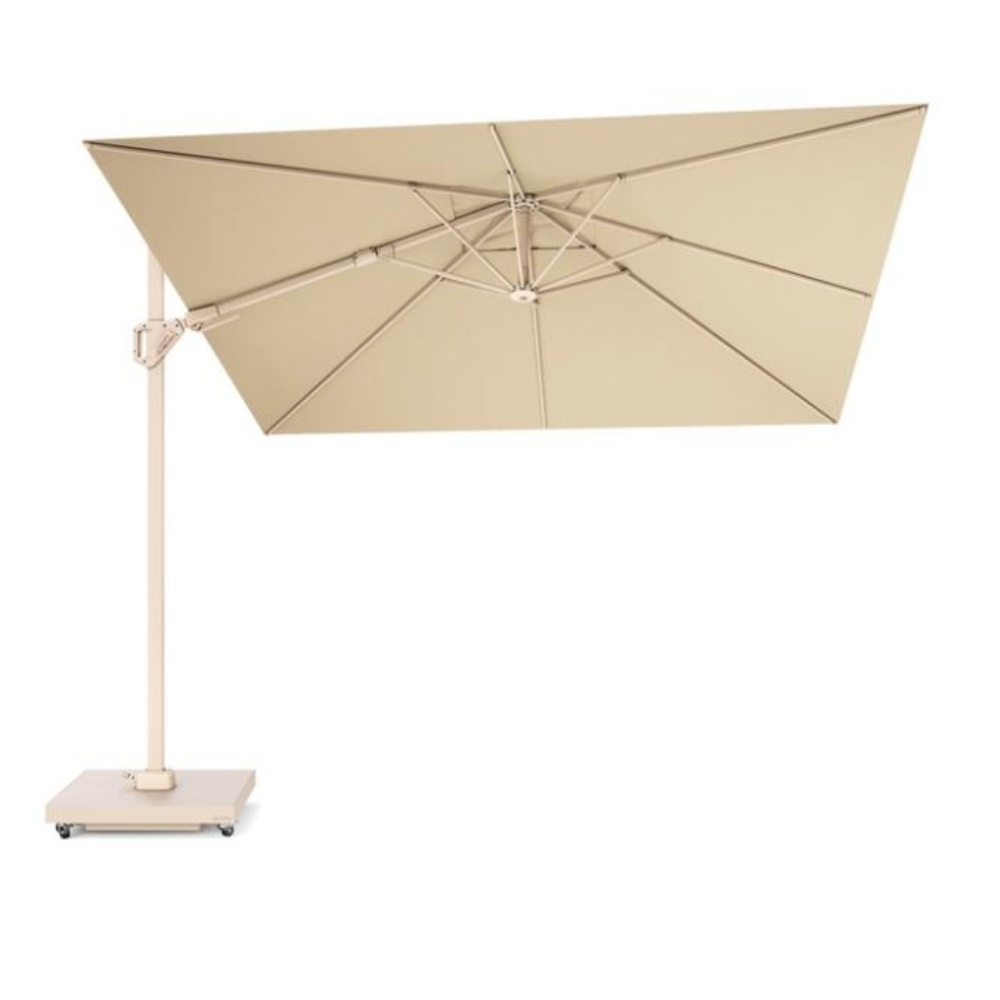 Challenger T² zweefparasol - premium doek | 300x300cm met Venezia rond parasolvoet 90kg | Champagne/Sandstone