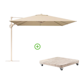 Challenger T² zweefparasol - premium doek | 300x300cm met Venezia rond parasolvoet 90kg | Champagne/Sandstone