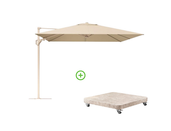 Challenger T² zweefparasol - premium doek | 300x300cm met Venezia rond parasolvoet 90kg | Champagne/Sandstone