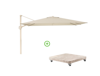 Challenger T² zweefparasol - premium doek | 260x350cm met Venezia rond parasolvoet 90kg | Champagne/Sandstone