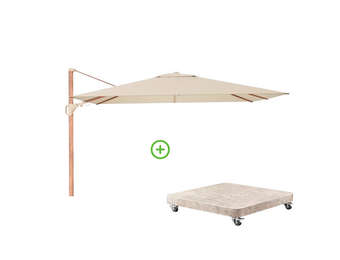Challenger T² zweefparasol - premium doek | 260x350cm met Venezia rond parasolvoet 90kg | Champagne/Teak look