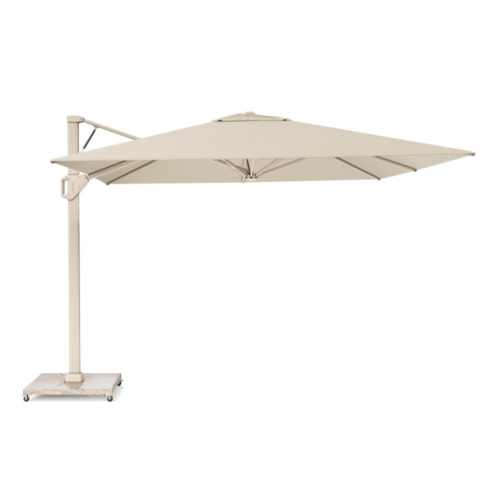 Beaufort zweefparasol - premium doek | 320x320cm met Venezia rond parasolvoet 120kg | Champagne/Sandstone