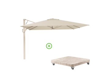 Beaufort zweefparasol - premium doek | 320x320cm met Venezia rond parasolvoet 120kg | Champagne/Sandstone