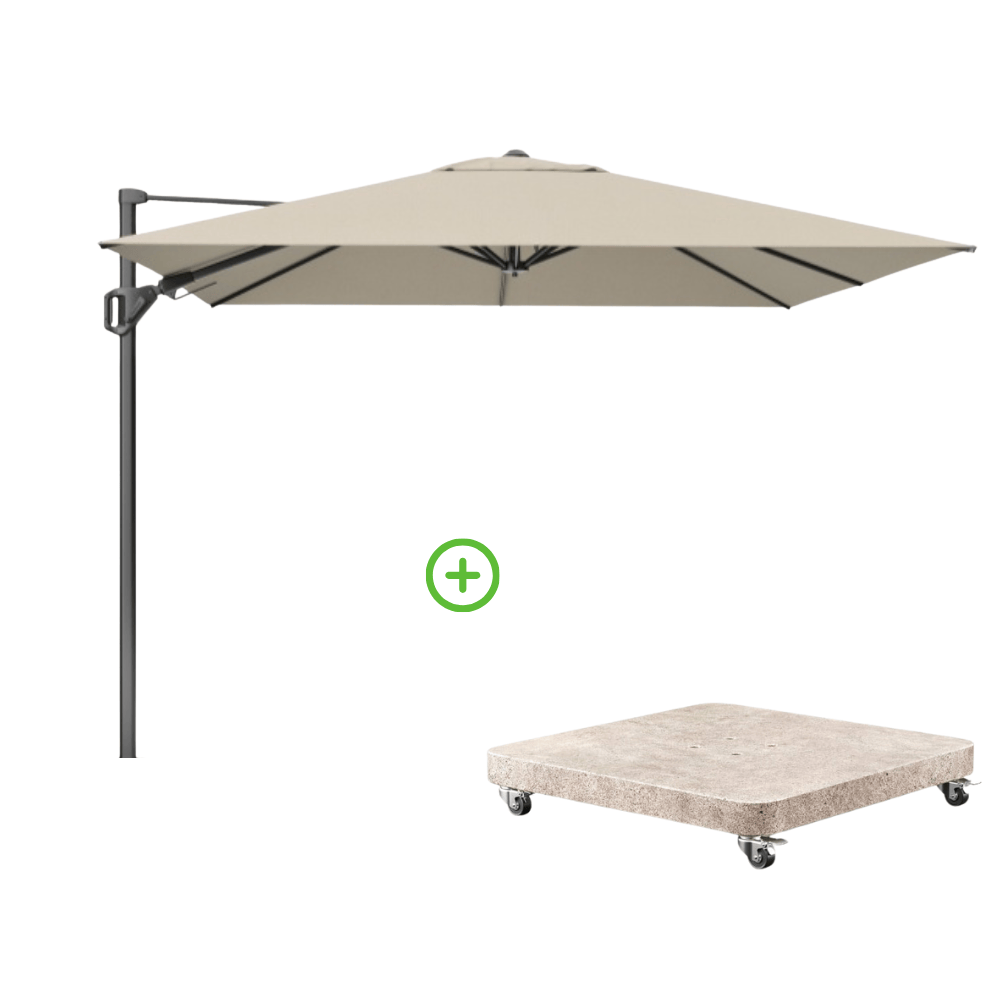 Challenger T² zweefparasol - premium doek | 400x300cm met Venezia rond parasolvoet 120kg | Champagne afbeelding