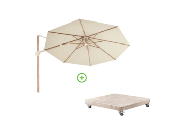 Challenger T² zweefparasol - premium doek | Ø350cm rond met Venezia rond parasolvoet 120kg | Champagne/Teak look