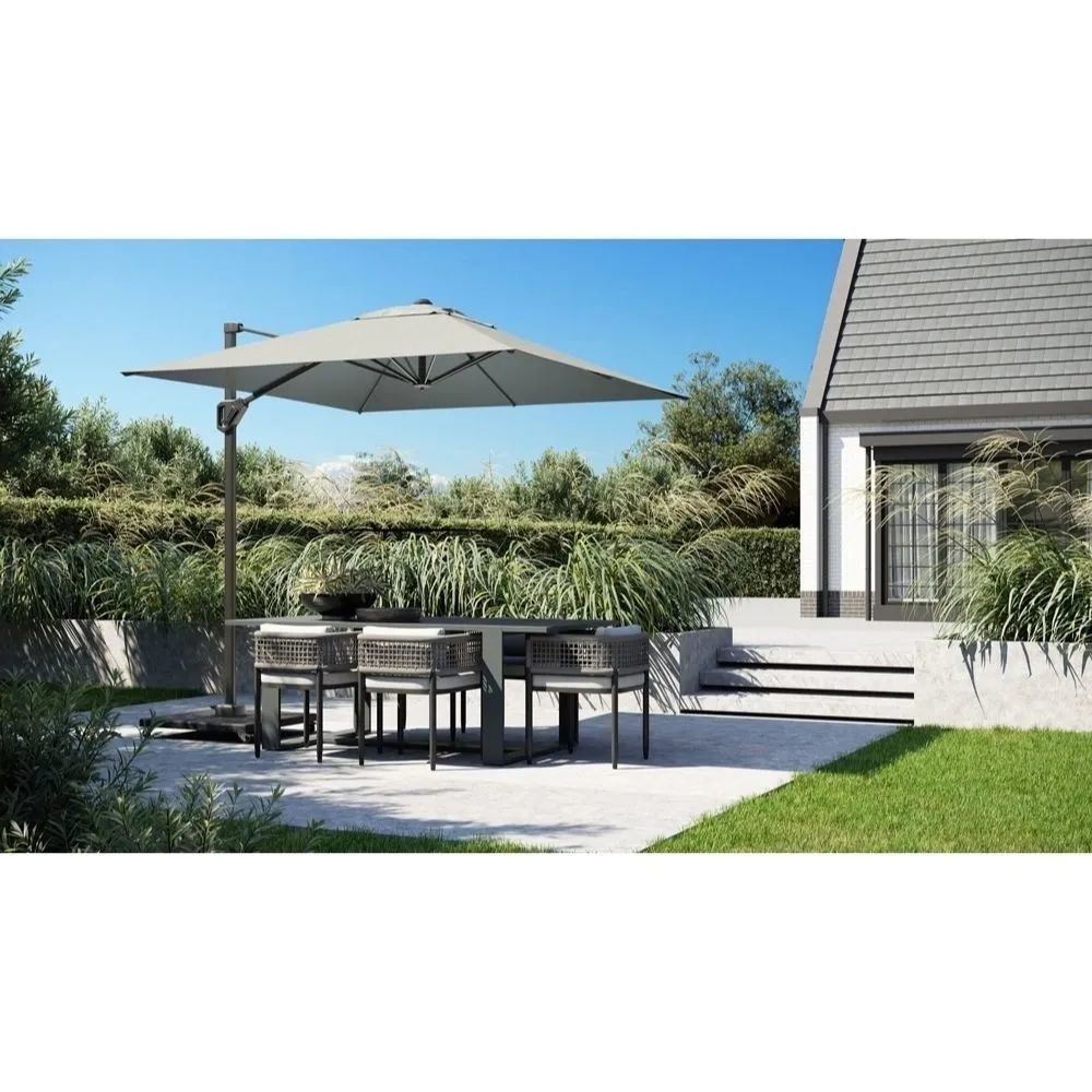 Challenger T² zweefparasol - premium doek | 300x300cm met Venezia rond parasolvoet 90kg | Champagne