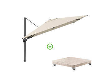 Challenger T² zweefparasol - premium doek | 300x300cm met Venezia rond parasolvoet 90kg | Champagne