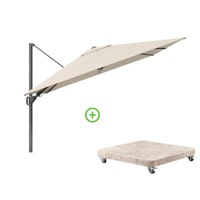 Challenger T² zweefparasol - premium doek | 300x300cm met Venezia rond parasolvoet 90kg | Champagne