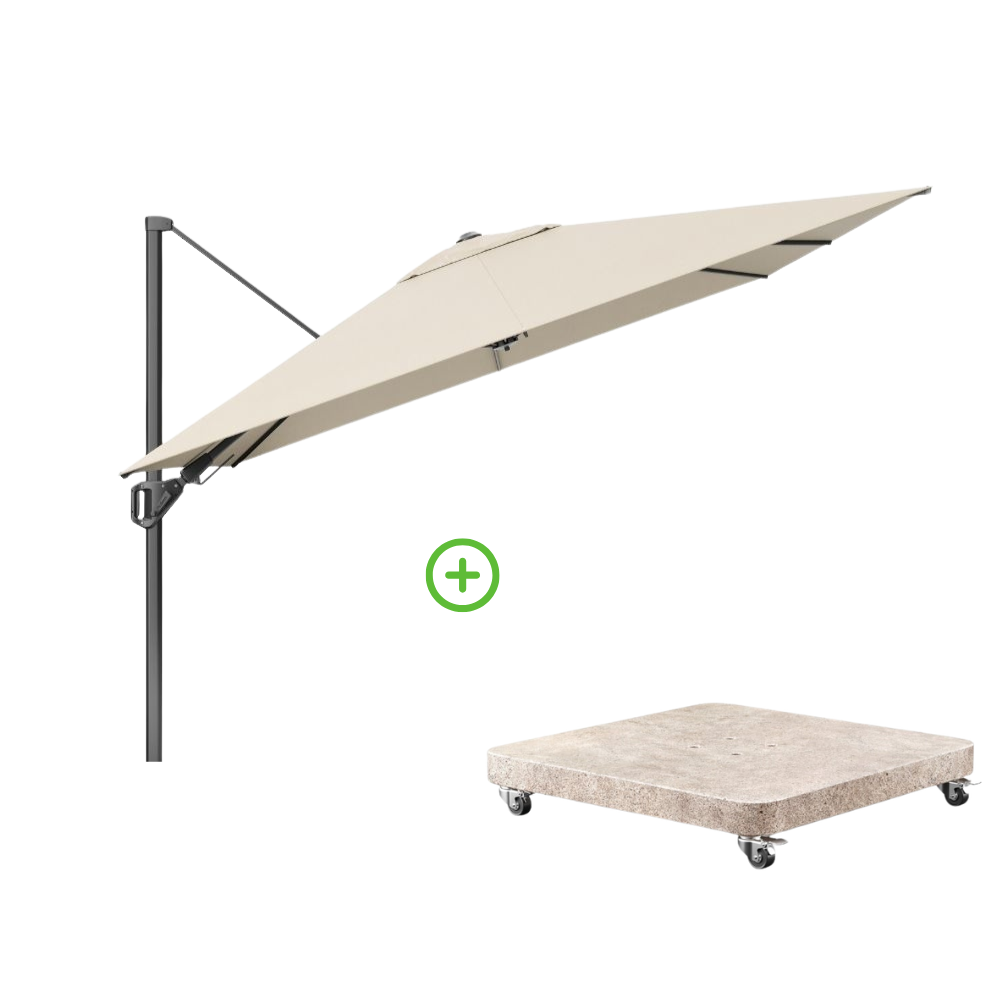 Challenger T² zweefparasol - premium doek | 300x300cm met Venezia rond parasolvoet 90kg | Champagne afbeelding