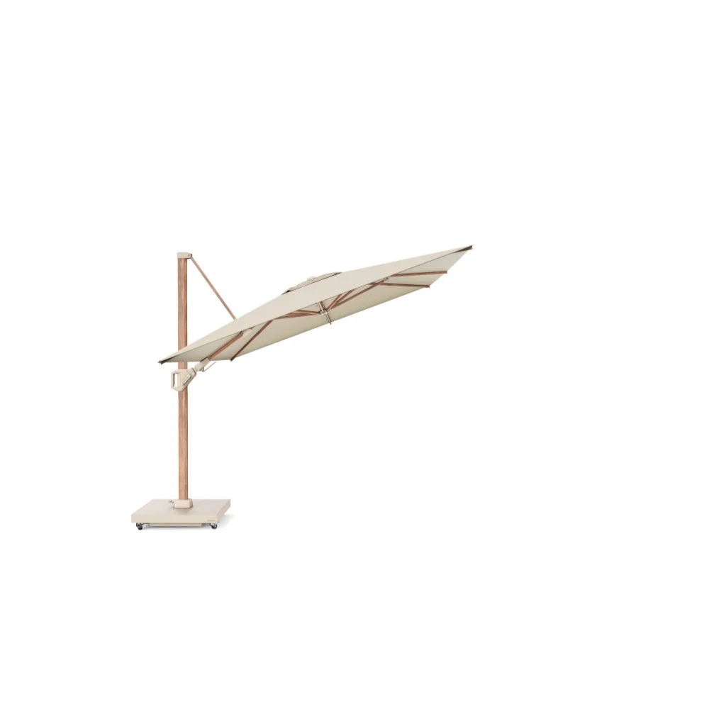 Challenger T² zweefparasol - premium doek | 350x260cm met Rocca parasolvoet 90kg | Champagne/Teak look