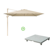 Challenger T² zweefparasol - premium doek | 350x260cm met Rocca parasolvoet 90kg | Champagne/Teak look
