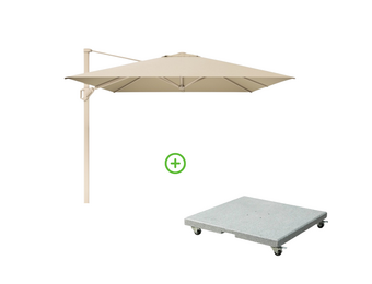 Challenger T² zweefparasol - premium doek | 350x260cm met Rocca parasolvoet 90kg | Champagne/Teak look