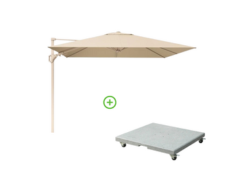Challenger T² zweefparasol - premium doek | 300x300cm met Rocca parasolvoet 90kg | Champagne/Sandstone