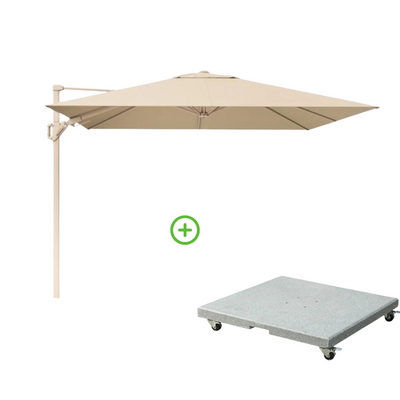 Challenger T² zweefparasol - premium doek | 300x300cm met Rocca parasolvoet 90kg | Champagne/Sandstone