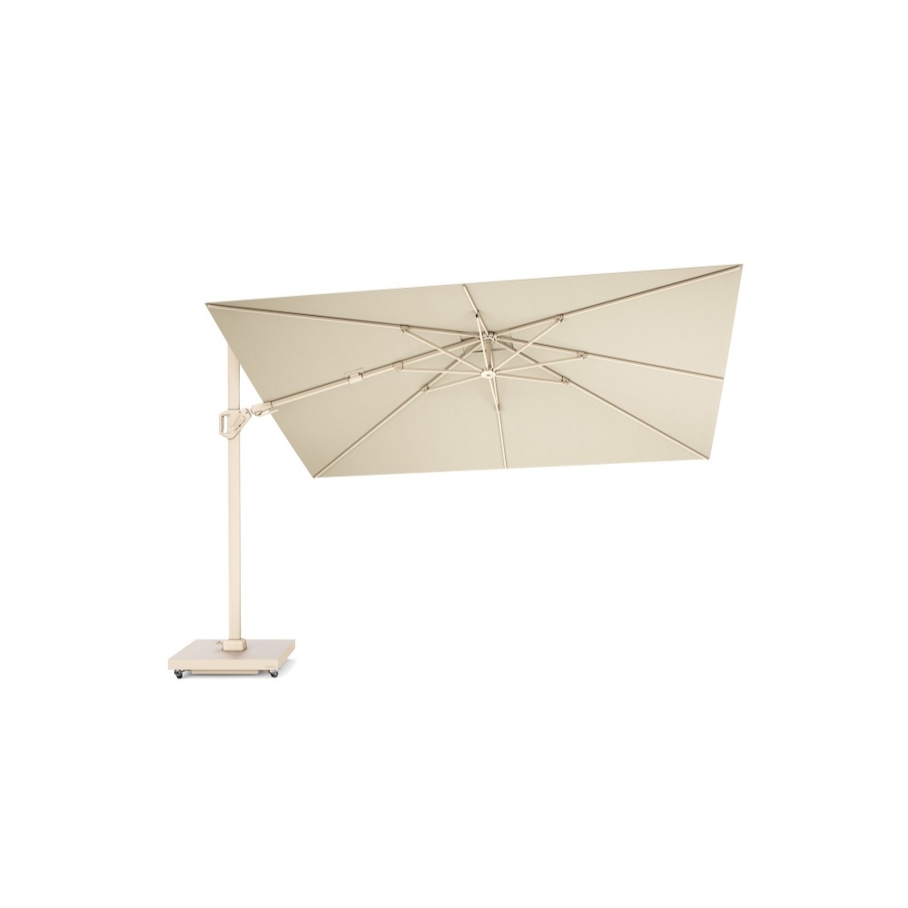 Challenger T² zweefparasol - premium doek | 260x350cm met Rocca parasolvoet 90kg | Champagne/Sandstone afbeelding