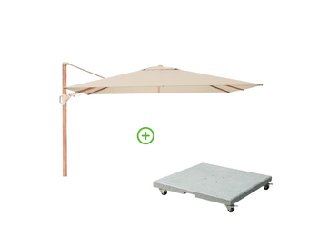 Challenger T² zweefparasol - premium doek | 260x350cm met Rocca parasolvoet 90kg | Champagne/Teak look