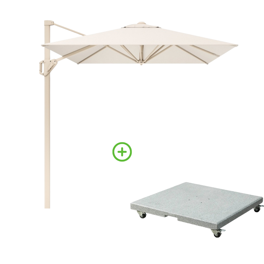 Voyager T² zweefparasol | 270x270cm met Rocca parasolvoet 90kg | Ivory/Sandstone