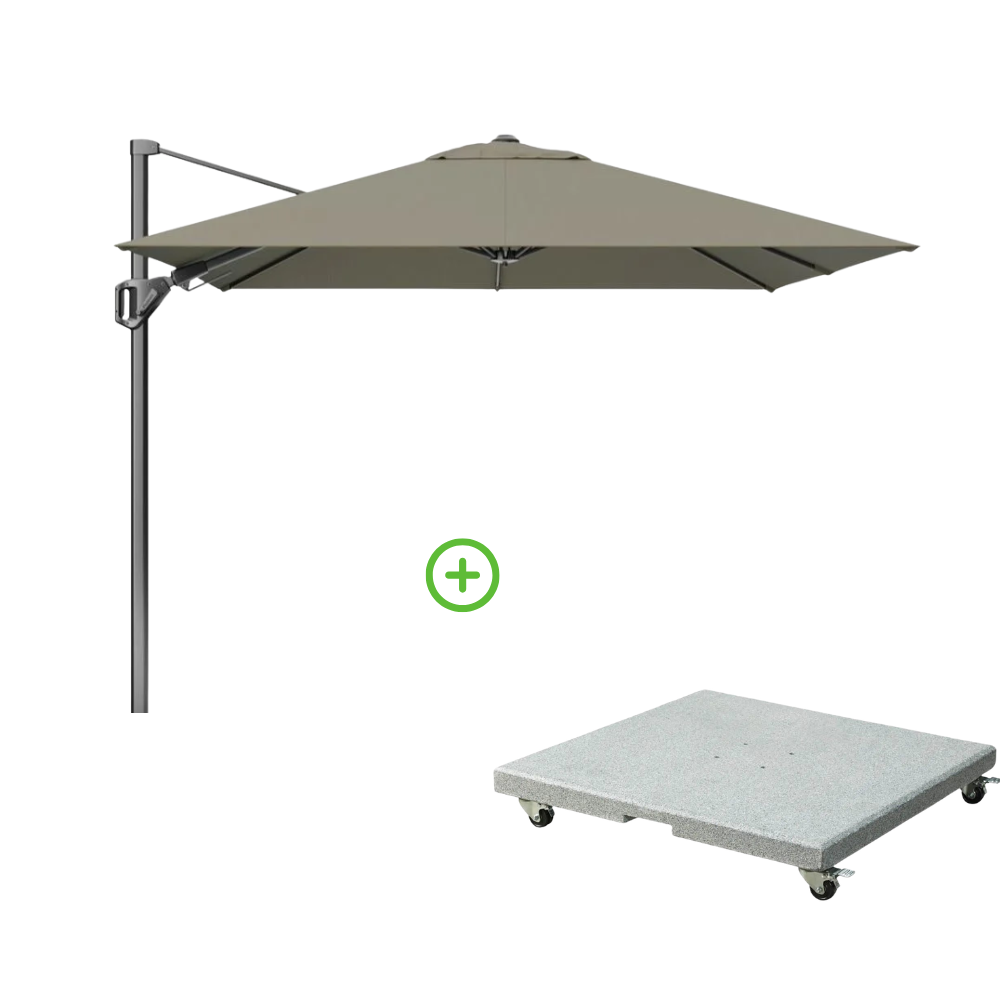 Voyager T² zweefparasol | 270x270cm met Rocca parasolvoet 90kg | taupe afbeelding