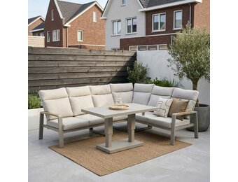 Manhattan dining loungeset - verstelbaar 6 personen | aluminium + polywood | beige | 5-delig - 273x213cm