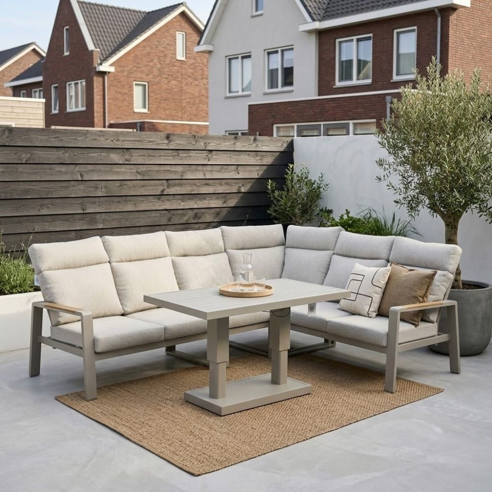 Manhattan dining loungeset - verstelbaar 6 personen | aluminium + polywood | beige | 5-delig - 273x213cm