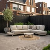 Santorini loungetafel | aluminium + sintered stone | beige | 80cm rond