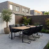 Arezzo/Portofino zwart dining tuinset | 6 personen | polwood + touw | 200cm